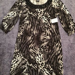 NWT Leopard/zebra print dress jeweled neckline